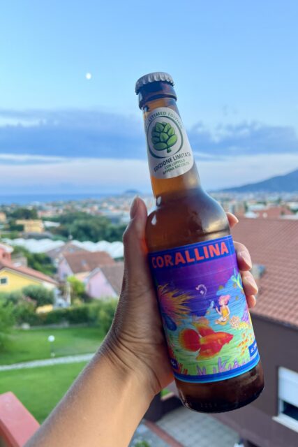 Bottiglia di birra con Gallinara sullo sfondo