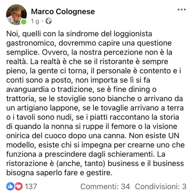 marco Colognese facebook loggionisti gastronomici