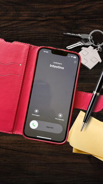 Un telefono che riceve una telefonata da "Intestino"