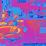 cucina in disordine con colori accesi