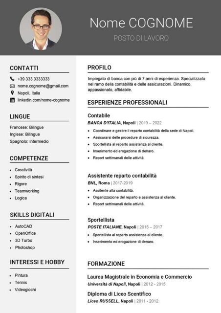 Curriculum modello vuoto
